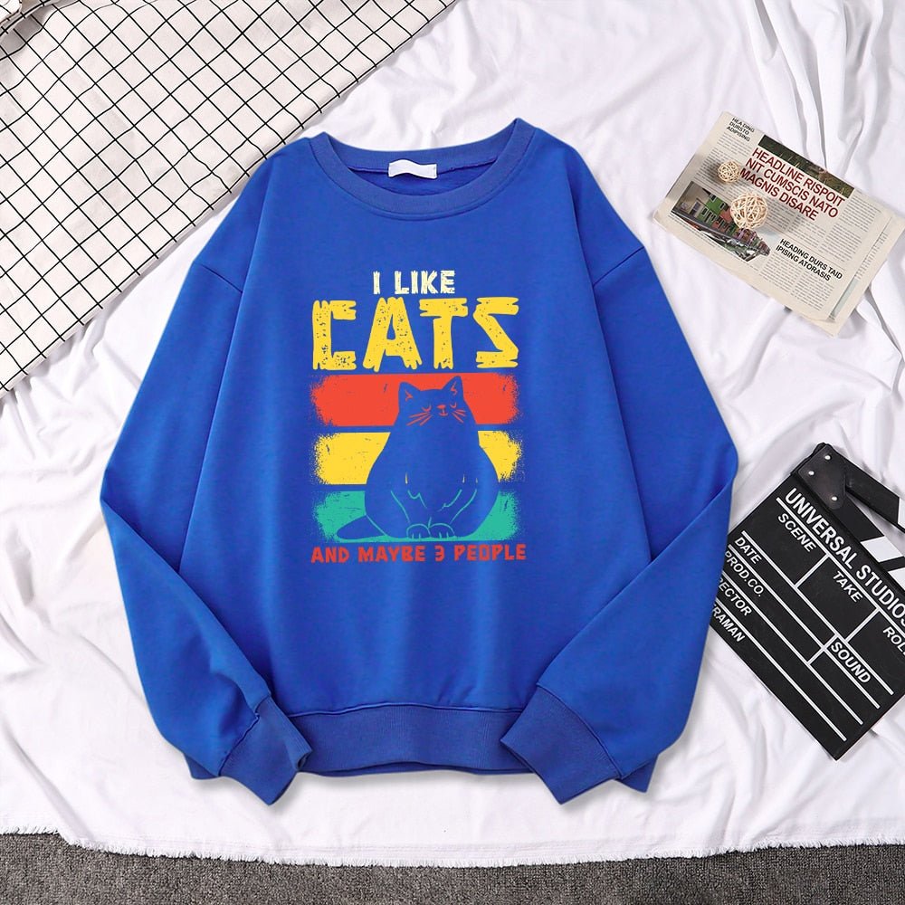 an blue sweatshirt with cat with funny sayings