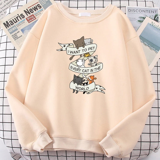 cute cat sweaters for humans with the word I want to pet every cat in the world
