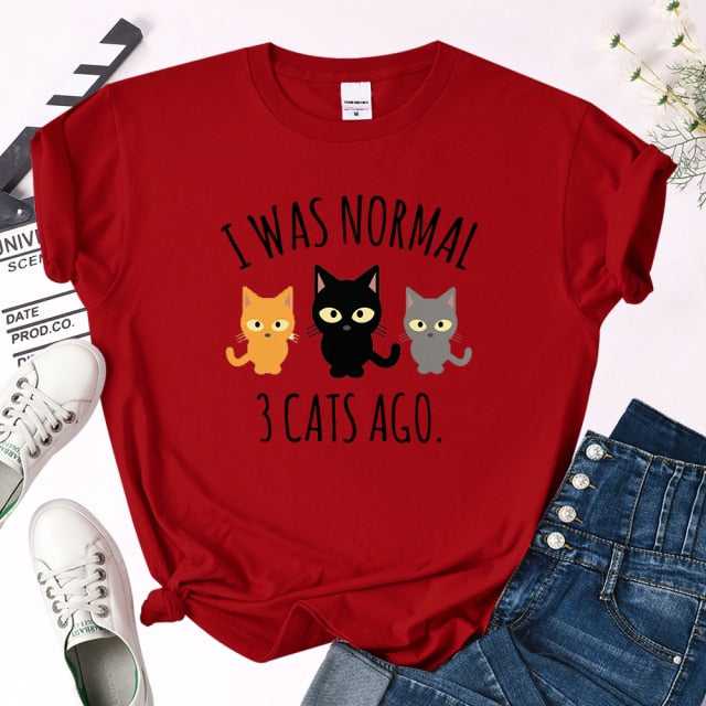 Red 3 cat print shirt for women