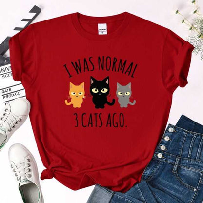 Red 3 cat print shirt for women