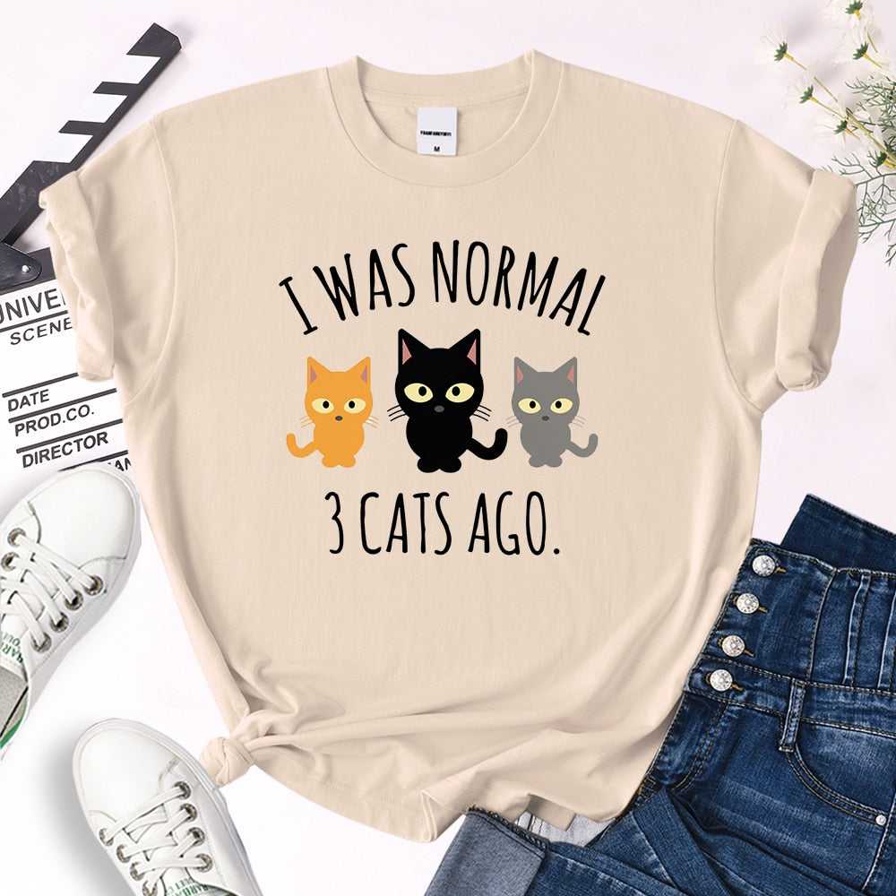 beige color women's t-shirt featuring funny cat mom quote and cute cat images
