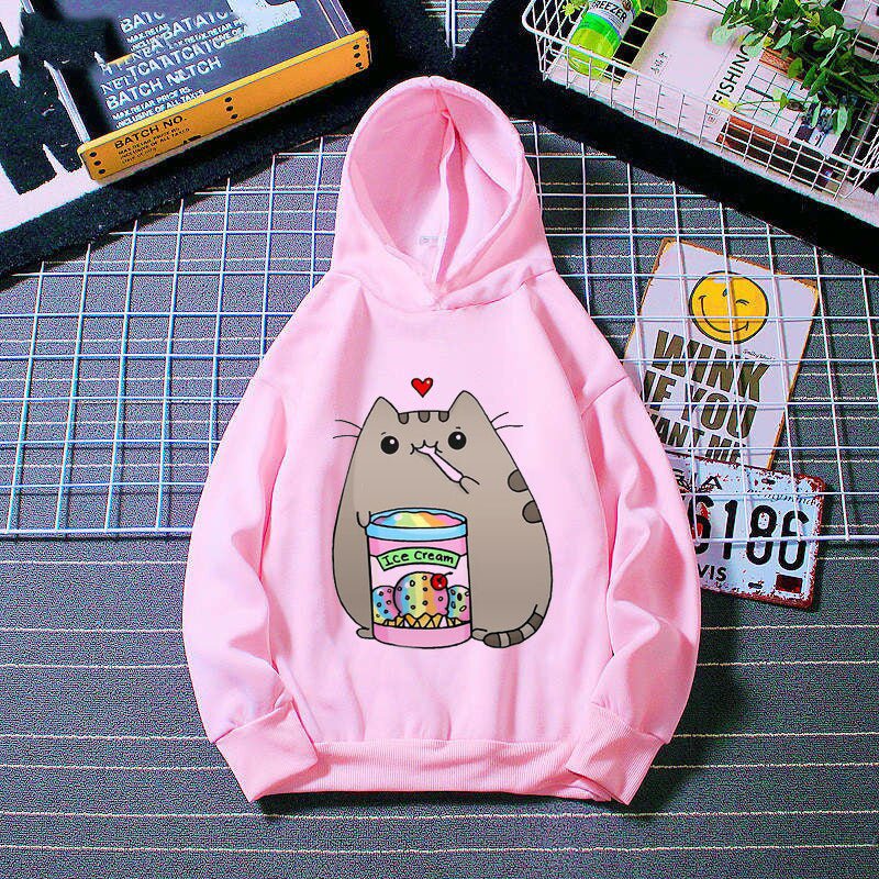 Ice Cream Cat' kawaii pink cat hoodie for kids – Meowgicians™