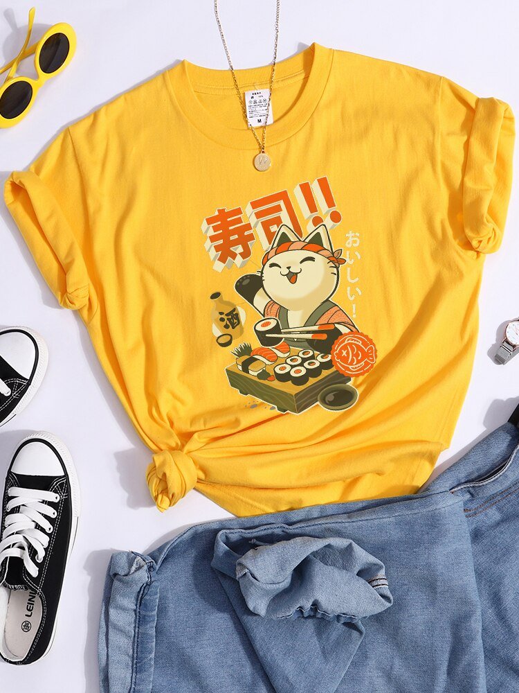 yellow female cats t with harajuku inspired design