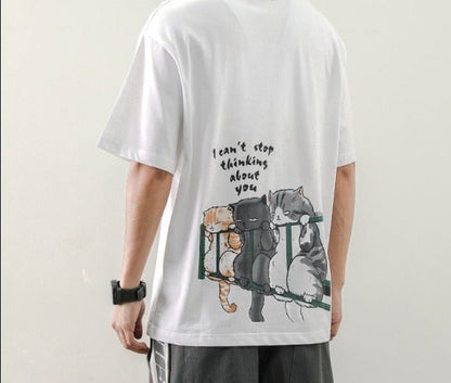 Cool Japanese t-shirt featuring deep emotional kitten message
