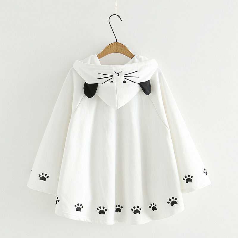 the back of a kawaii cat hoodie with japanese cloak style