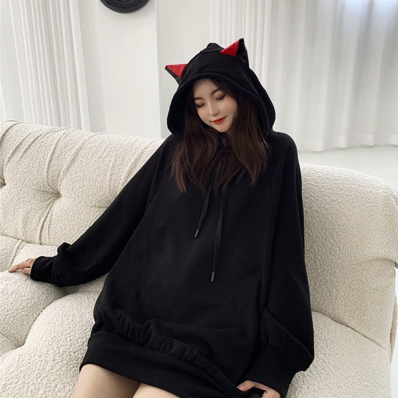 black color harajuku style kawaii hoodie with ears specially designed for cat moms