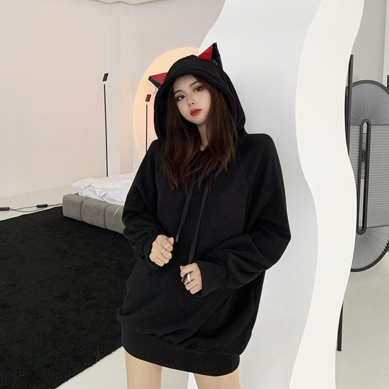 black cat hoodie with ears japanese cat hoodie