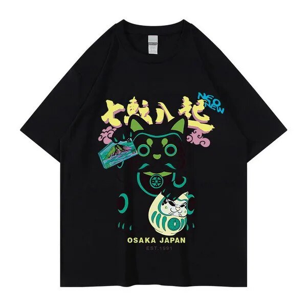 Loud & Lively Fashion | Japanese Neon Fortune Cat T Shirt – Meowgicians™