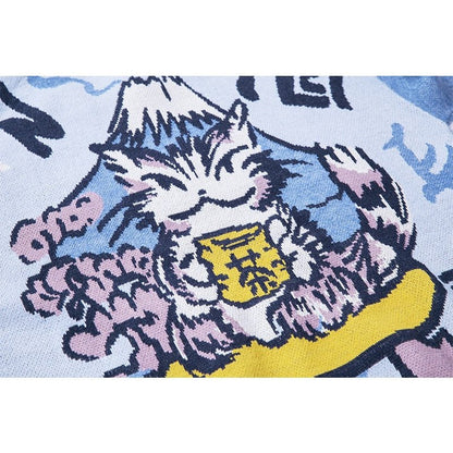 a close up of a sweatshirt with cat in japanese style