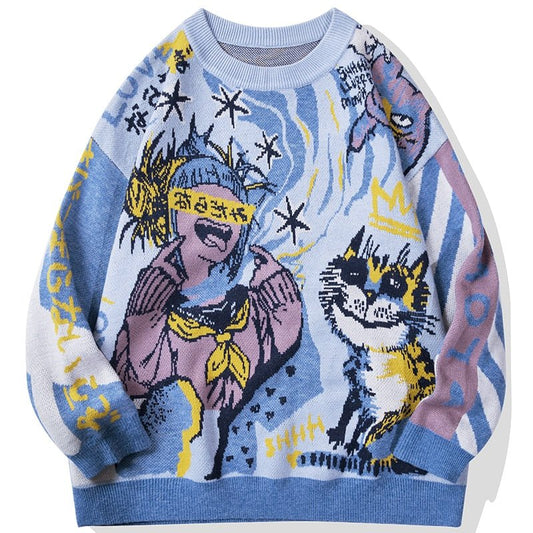 a japanese sweatshirts with cats on them  
