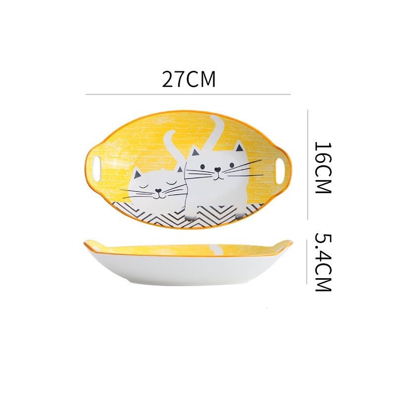 premium japanese style cat design ceramic set dinner bowl plate set