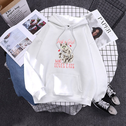 white color hoodie made for cat mom with words with the message of girls love cats