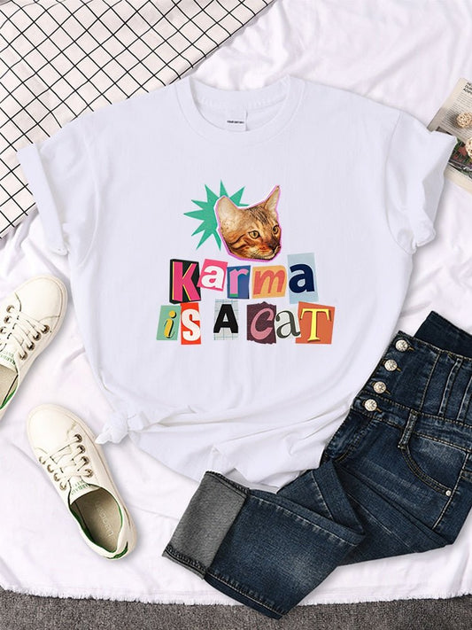 white color karma is a cat shirt for women