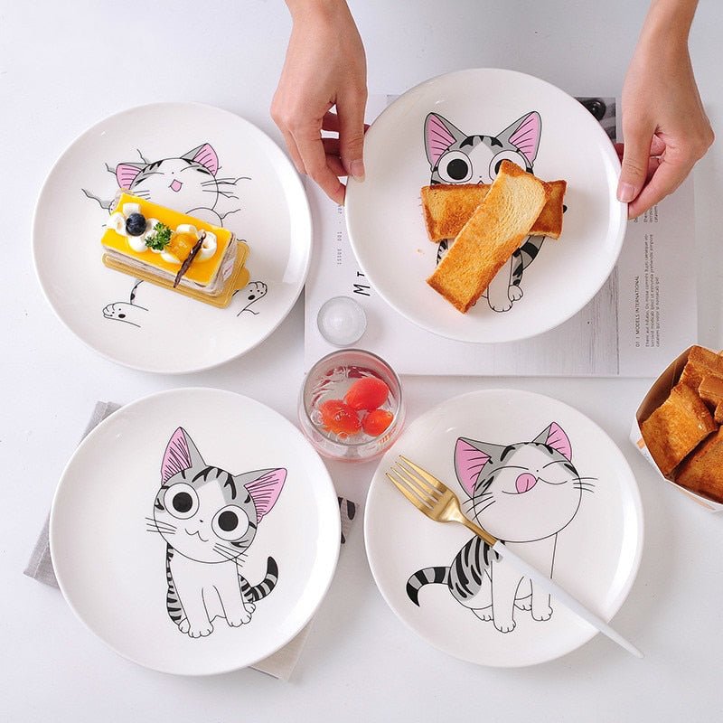 Kawaii cartoon cat ceramic plate