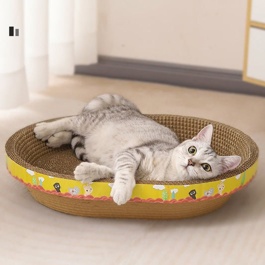 multifuction cat bed with traditional design that functions as a scratch board as well