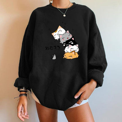 black color cat mom sweatshirt featuring three cute cats stacking together