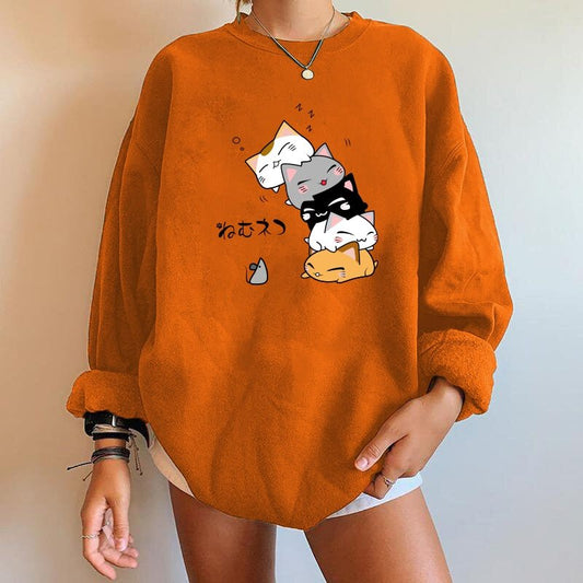 a khaki color warm cat sweatshirt that looks kawaii and made for cat mom