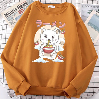 Kawaii Japanese Food Cat Sweatshirt – Ramen, Sushi & Onigiri Harajuku Style