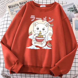 Cardydony Cute Black Cat Eating Ramen Japan Waffle Sweatshirt main image 0