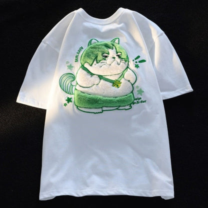 Kawaii Unisex Fat Cat T-Shirt With Fluffy Cat Pattern