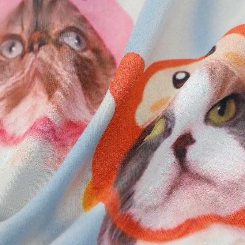 a close up image of kirby cap t shirt showing funny and hilarious shocked cat print