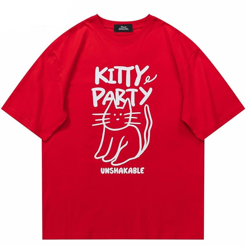 cat t shirts for cat lovers in red with kitty party words