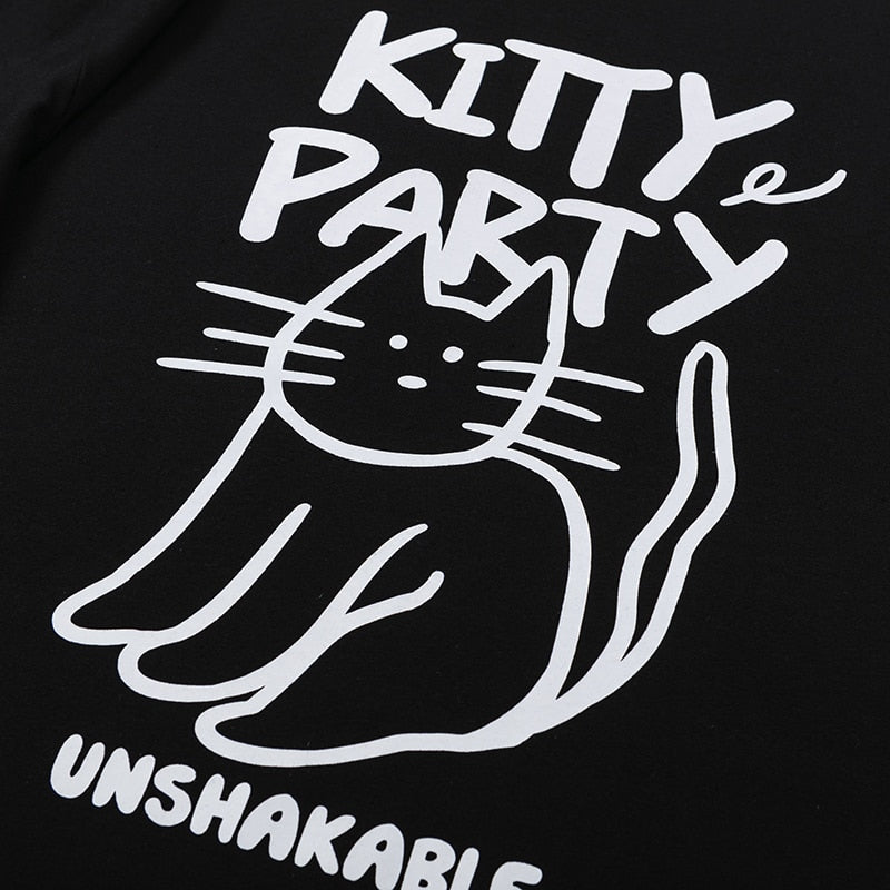 cat t shirt with kitty party unshakable words print