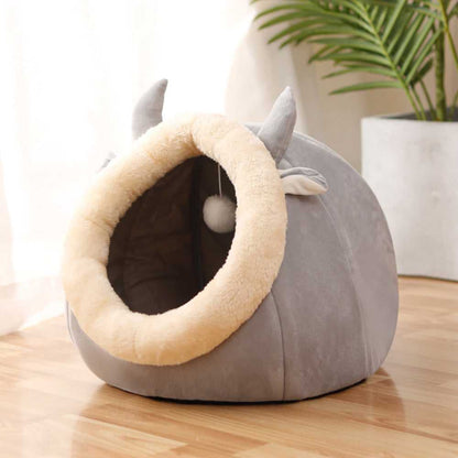 grey color with dome style cat bed made from warm materials