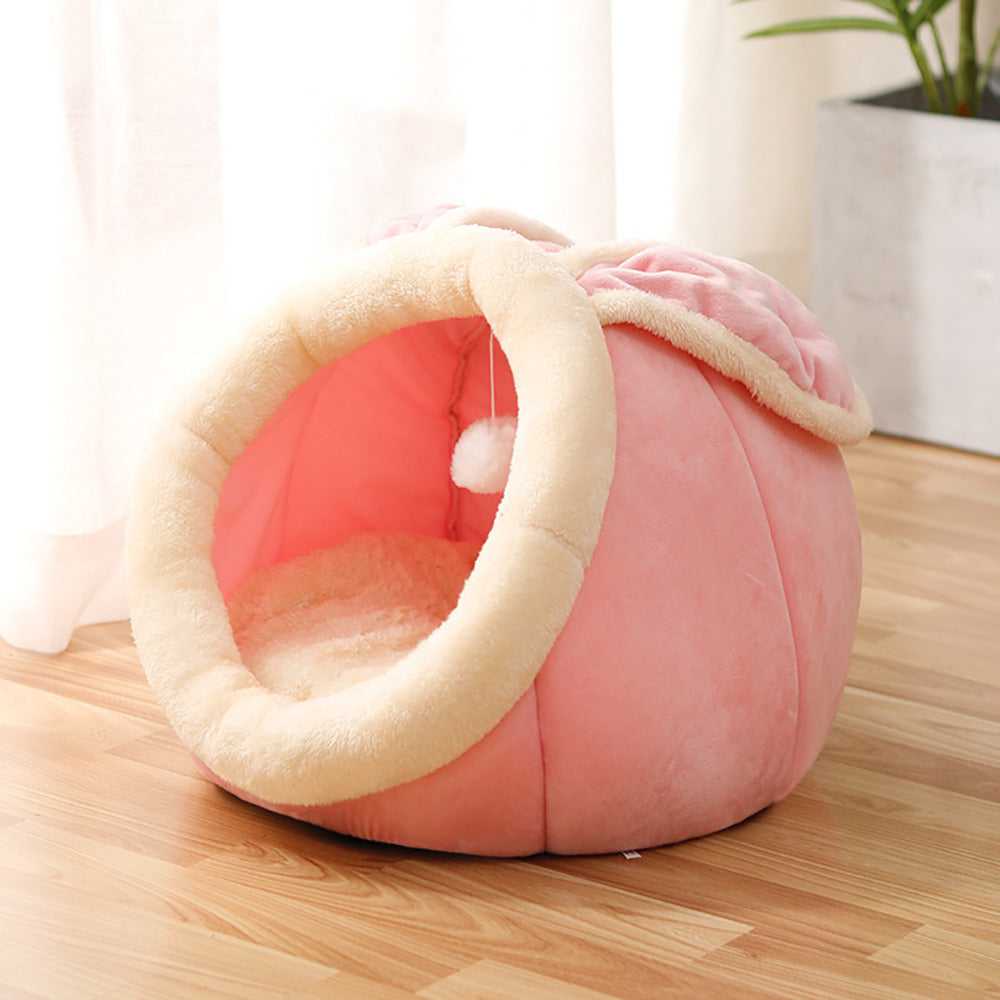 pink color cat bed with soft cushion made for pets