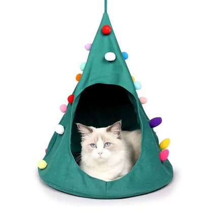 canopy style bed for cat in christmas tree design that looks unique
