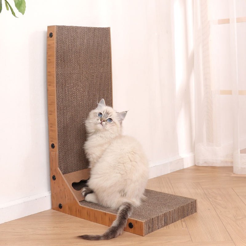 l shape scratching board for cat with rolling ball toy