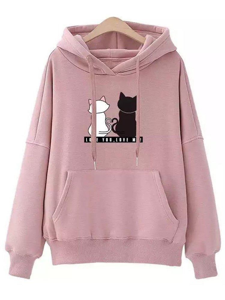 Love you, love me' Kawaii female cat hoodie