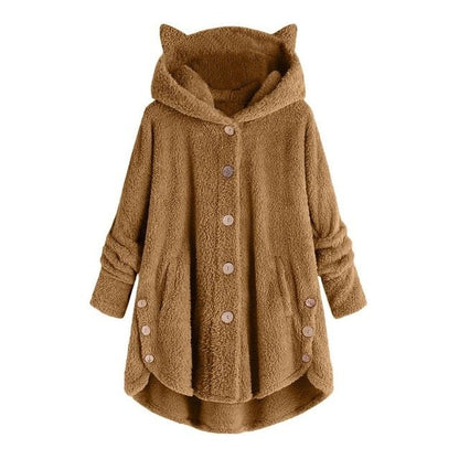 khaki color hoodie with cat ears made for women to stay warm and stylish during winter
