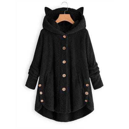 full size black color cat hoodie made for autumn and winter that keeps all cat mom staying warm and stylish with feline charm