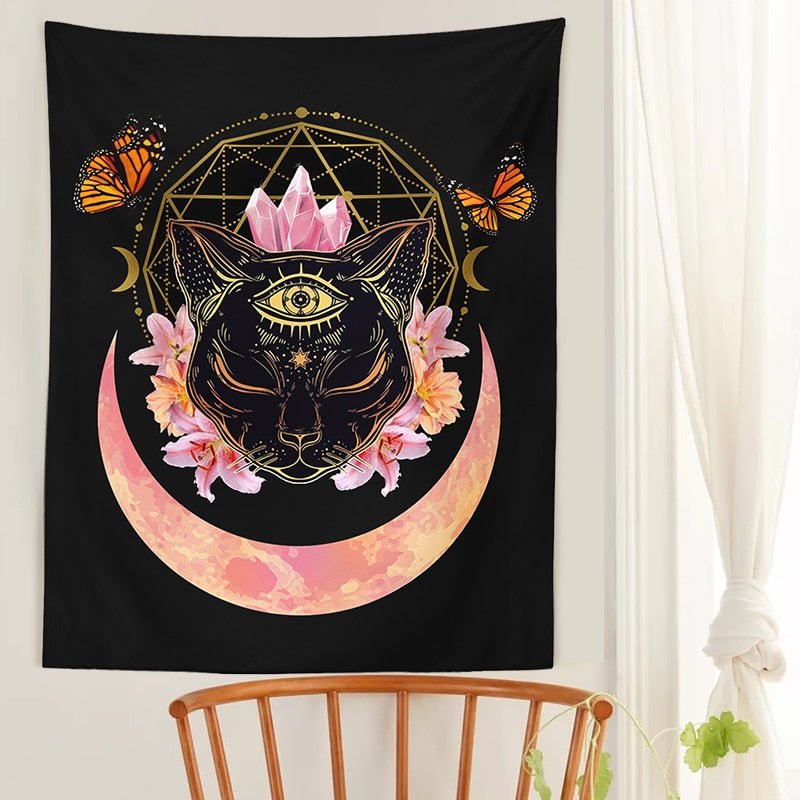 Magician witch cat wall hanging tapestry home decor