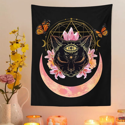 Magician witch cat wall hanging tapestry home decor