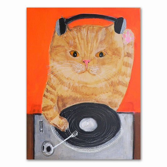 the dj cat music mix cat cat cutting hair barber cat canvas oil printing