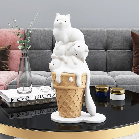a creative art piece of a melting ice cat sculpture for modern home decor
