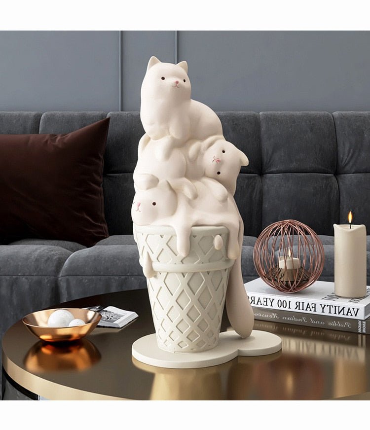 a melting white cat ice cream figurine for modern home decor