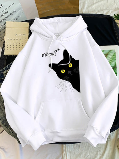 white color funny cat mom hoodie with a picture of a cute black cat