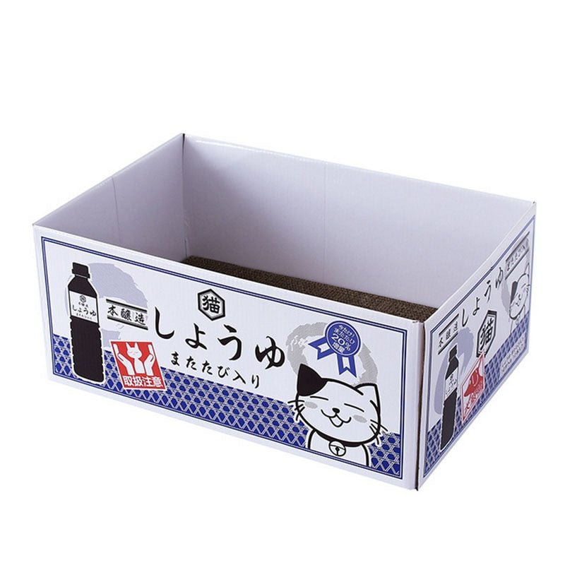japanese style cat bed that looks like a carton box that comes with a scratching board 