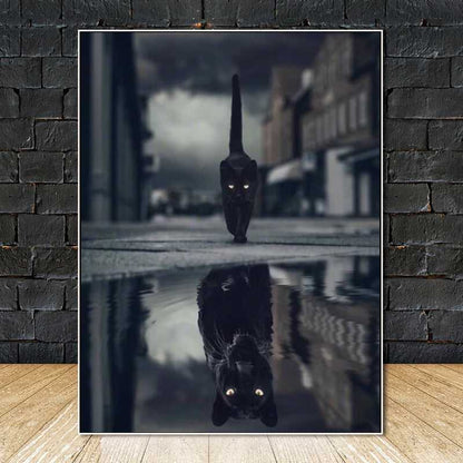 black cat reflect black panther - creative black cat canvas by Meowgicians