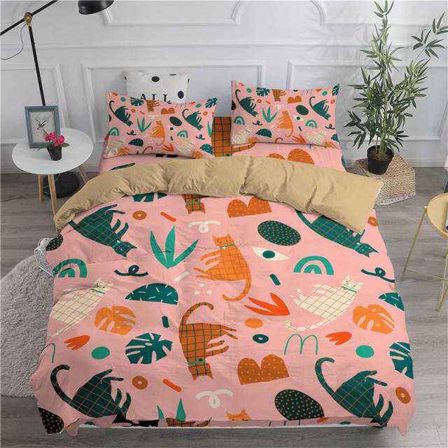 peach color duvet cover made from polyester with flora and fauna designs