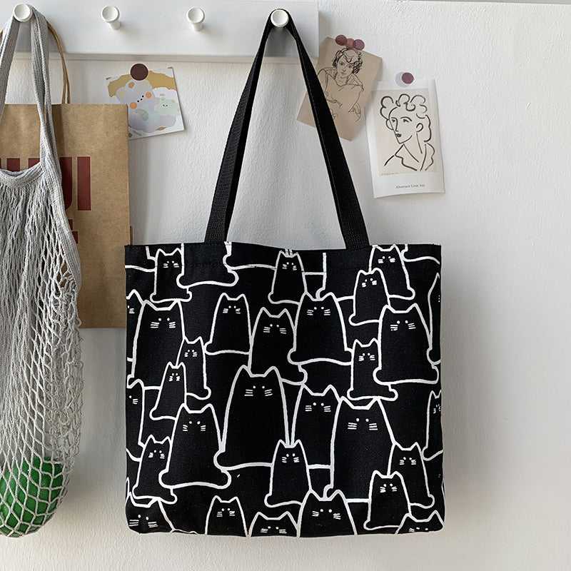 Minimalist cat tote bag adorable canvas shopping bag for cat lover simple deign cat carry bag