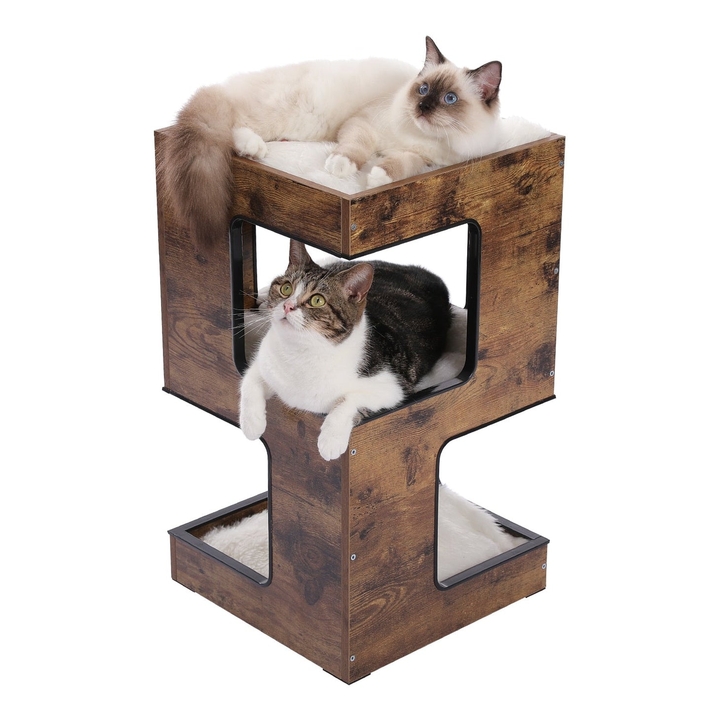 cats chilling in the boho cat tree
