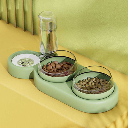 aesthetic avocado green tilted cat bowl with water dispenser