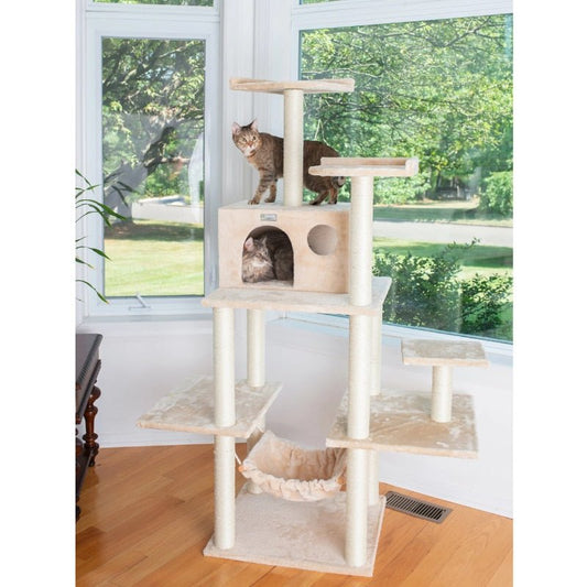 a modern cat tree tower in beige color