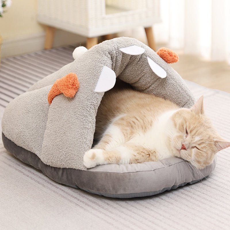 grey color monster design cat bed that looks fancy and comfortable