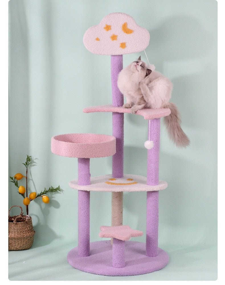 a cloud cat tree with moon and stars
