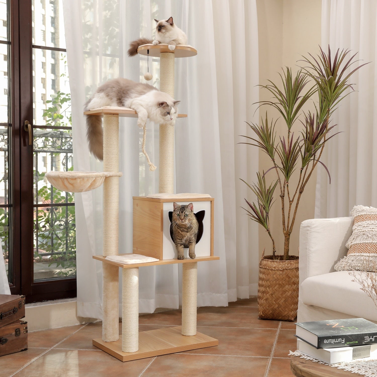 Wooden Cat Tree with Hammock Chic Bed Your Cat s Fancy Dreamland Meowgicians